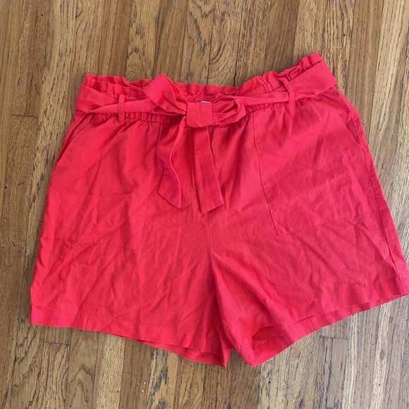 AVA & VIV Red Paper Bag High Waisted Tie Knot Linen Blend Shorts Size 1x - Picture 1 of 10